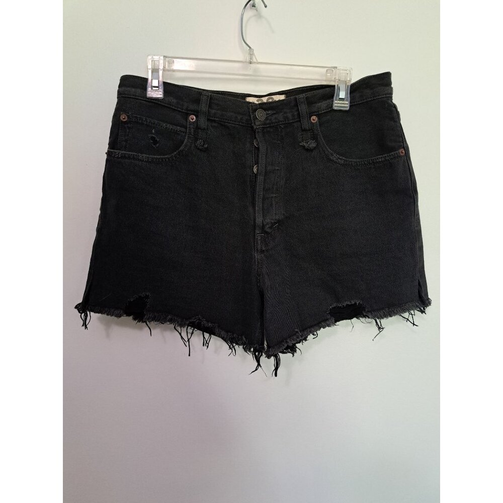 We the free womens Black distressed Denim cut off shorts, button closure Size 30